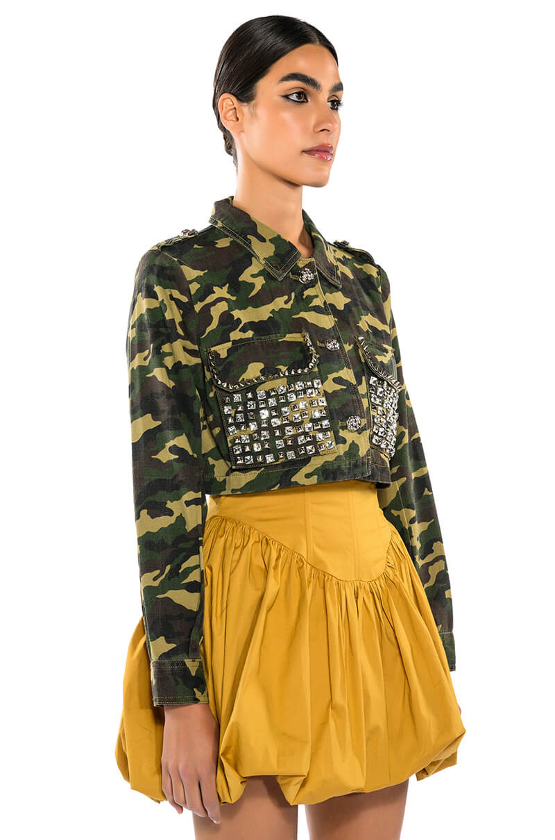 Side View Crop Camo Jacket With Studs