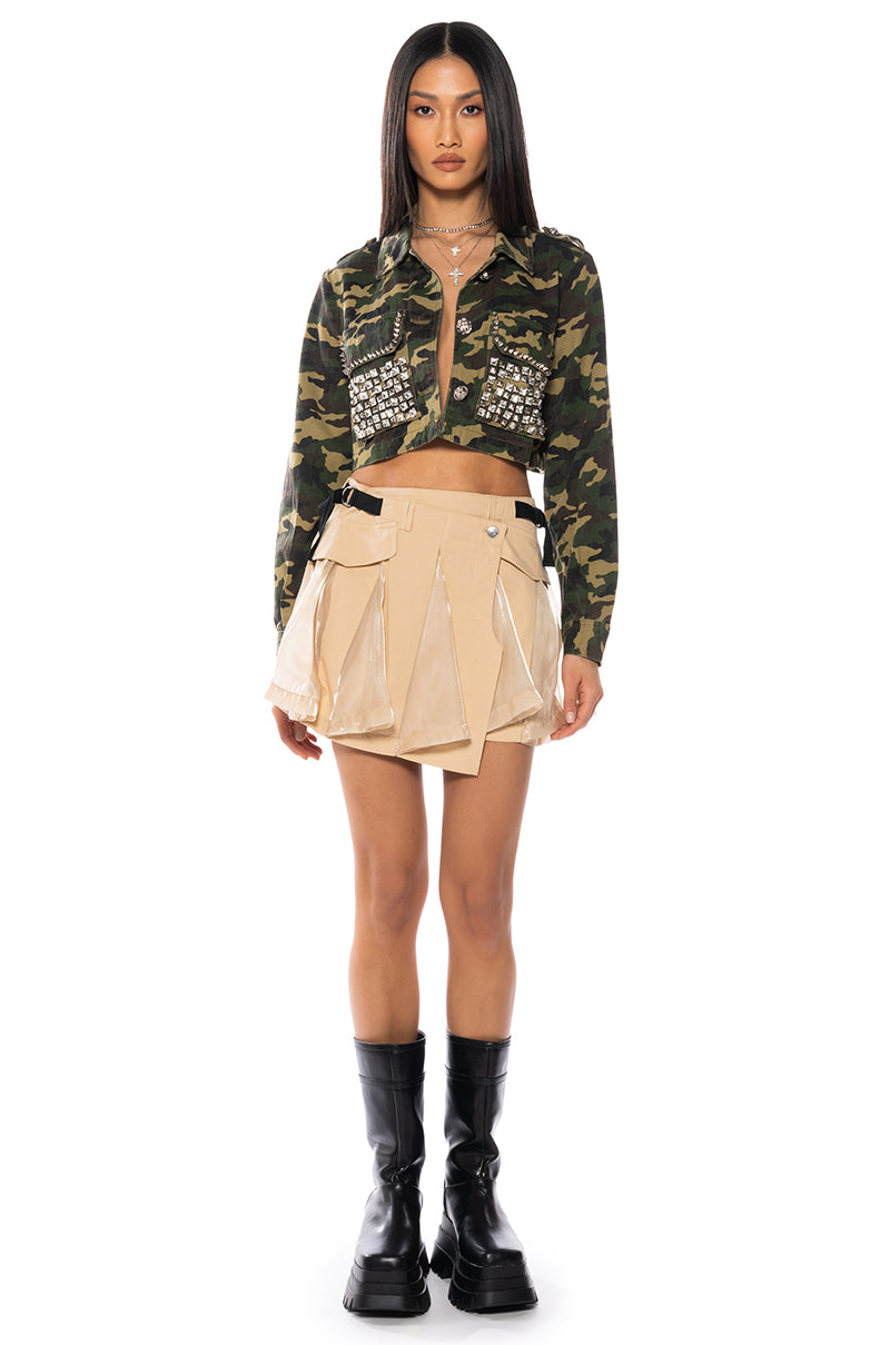 Back View Crop Camo Jacket With Studs