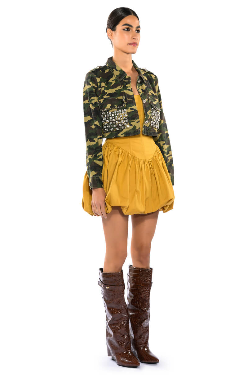 Back View Crop Camo Jacket With Studs