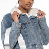 Front View Crop Denim Jacket With Plush Collar