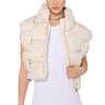 Front View Crop Pu Weave Puffer Vest In Beige