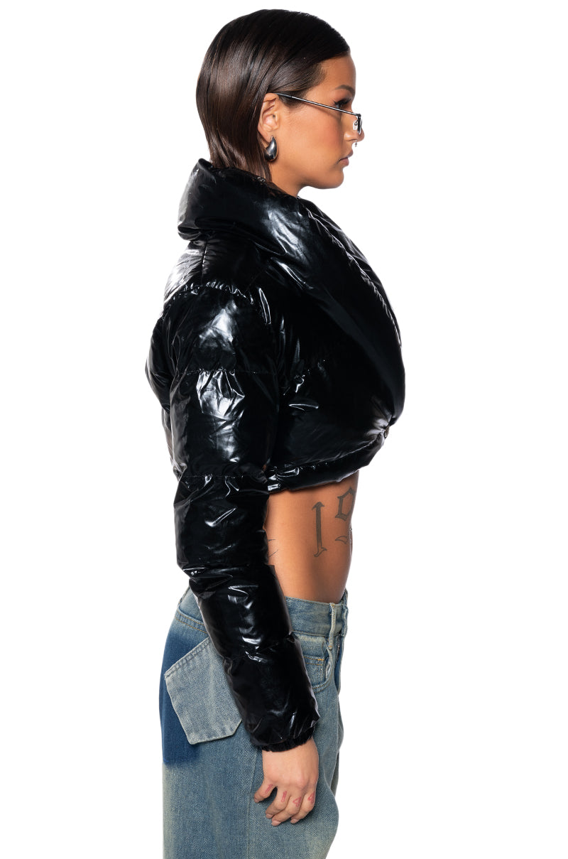 Cropped Jacket Black Pvc Puffer Jacket CROP PVC PUFFER COAT
