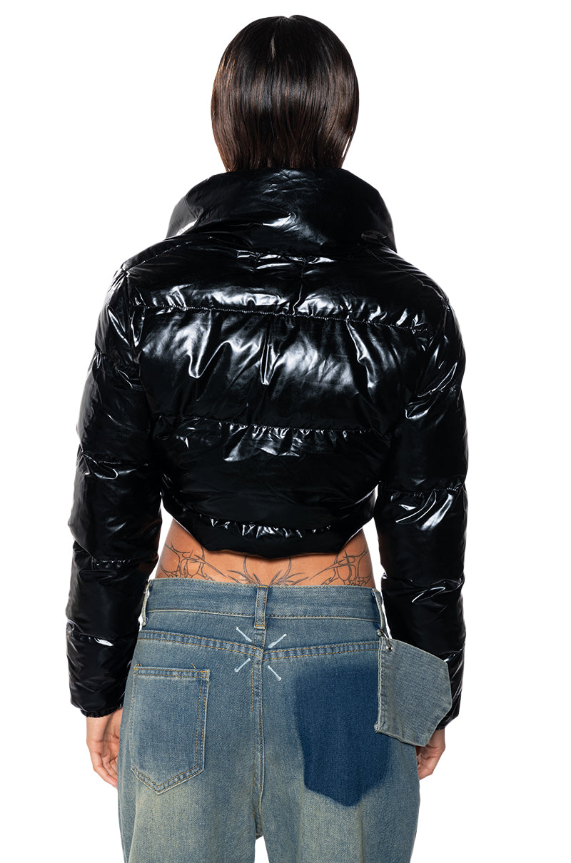 Full View Crop Pvc Puffer Coat