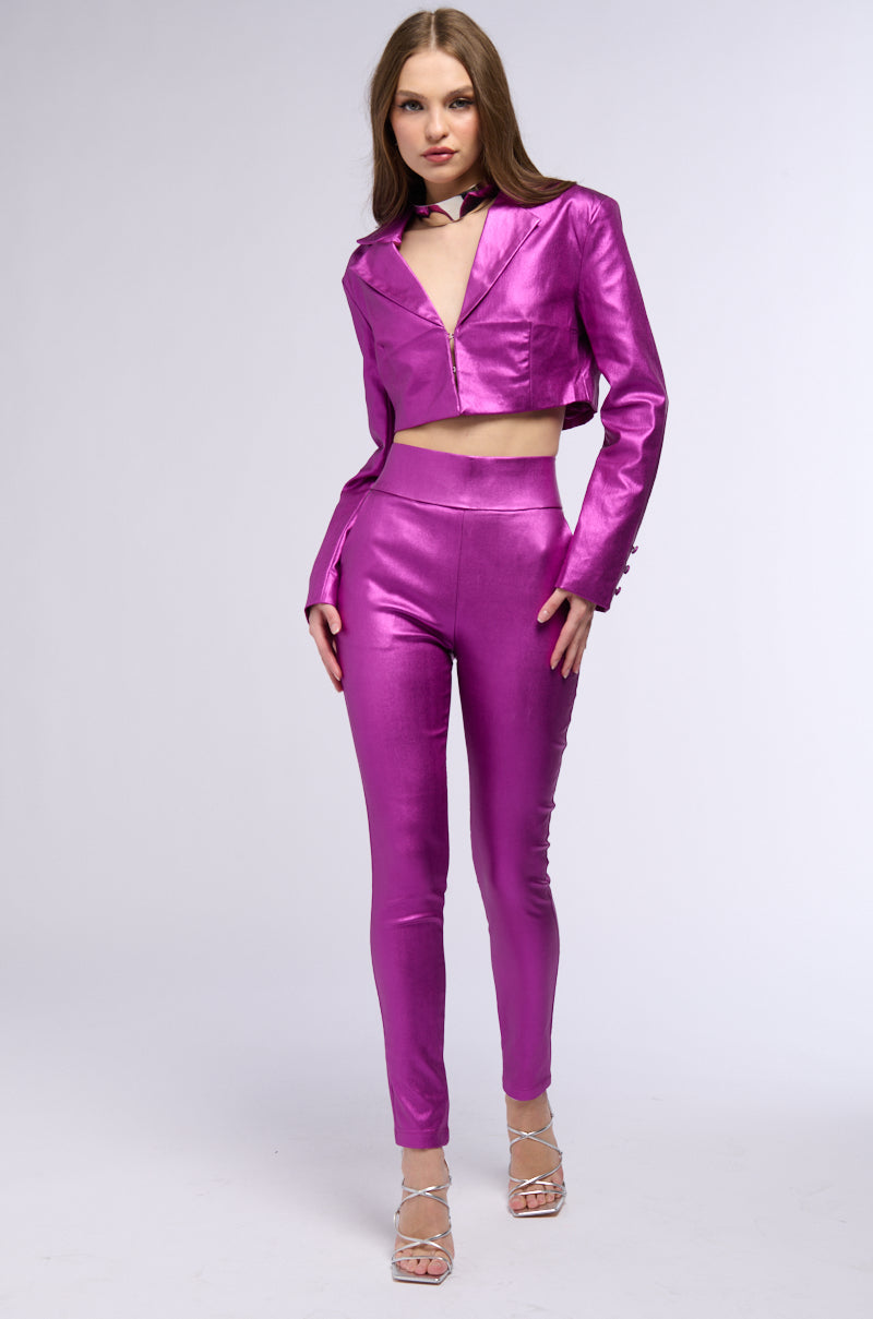 CROPPED AND COATED BLAZER IN NEON PURPLE - Main Image