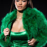 Front View Cropped Feather Jacket In Green