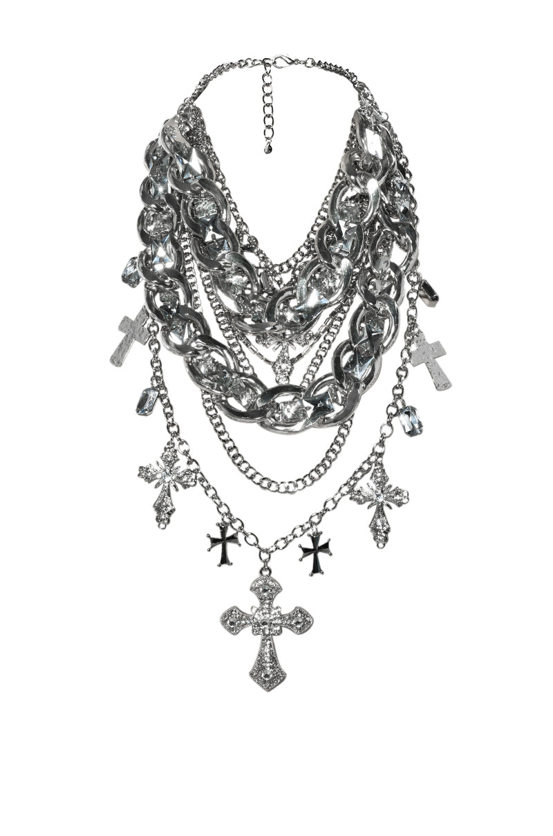 Back View Cross Me Chunky Layered Necklace