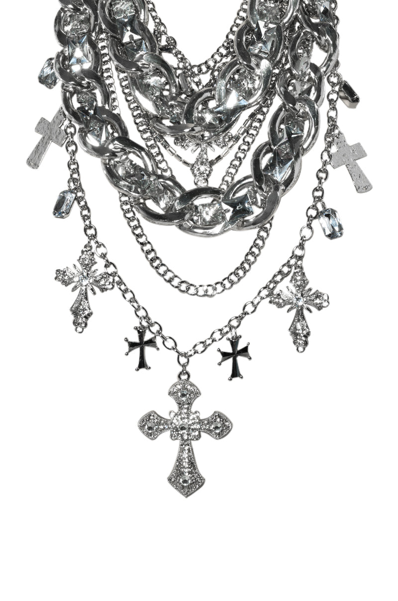 Detail View Cross Me Chunky Layered Necklace
