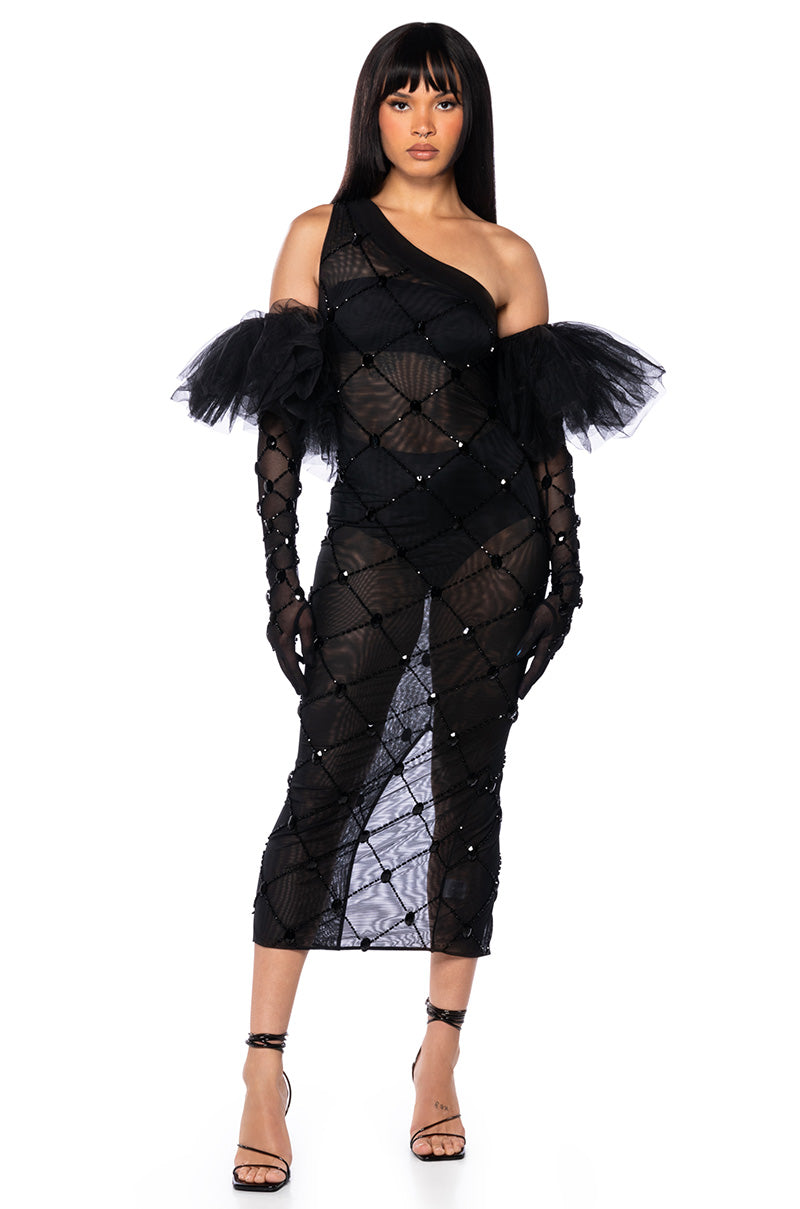 Side View Cross Me Mesh Beaded Evening Gloves 1