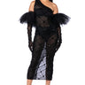 Front View Cross Me Mesh Rhinestone Dress In Black