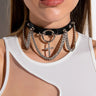 Front View Cross Me Pu Choker With Rhinestone Chain