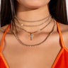 Front View Cross My Mind Rhinestone Layered Necklace Set