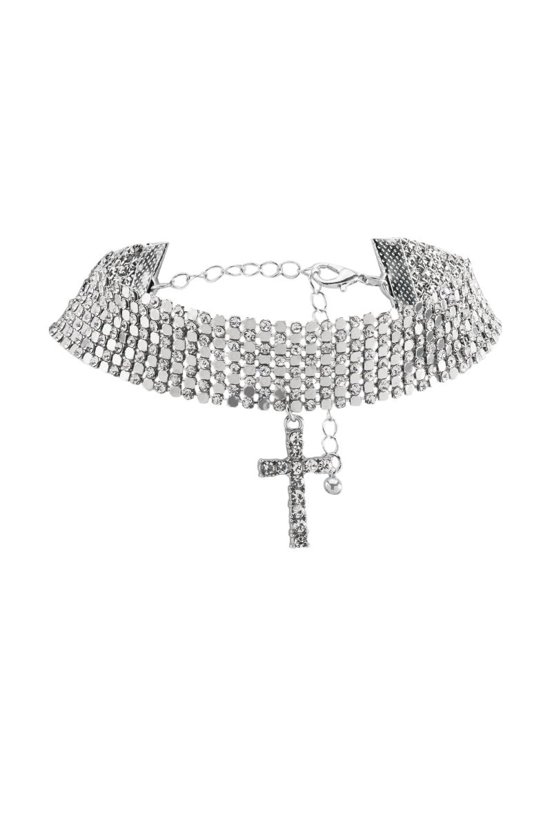 Side View Cross Your Mind Rhinestone Choker