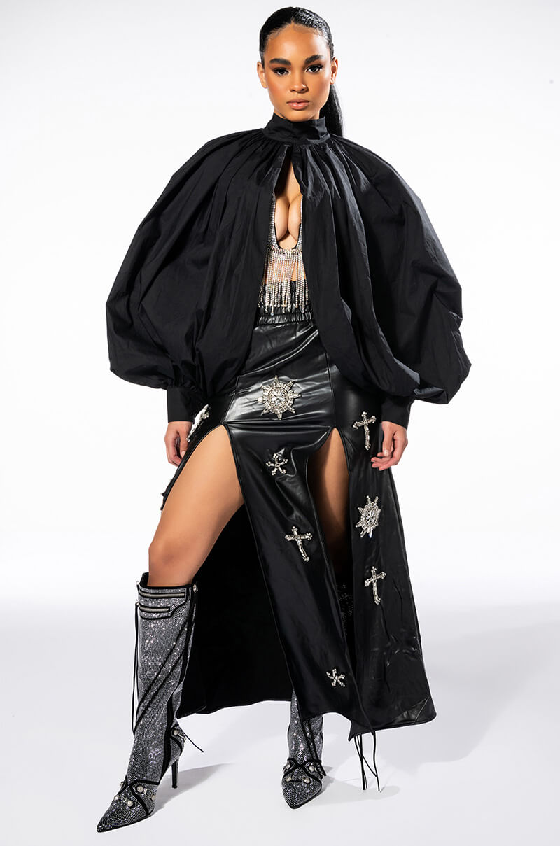 Extra View Crossing My Path Maxi Faux Leather Skirt 10