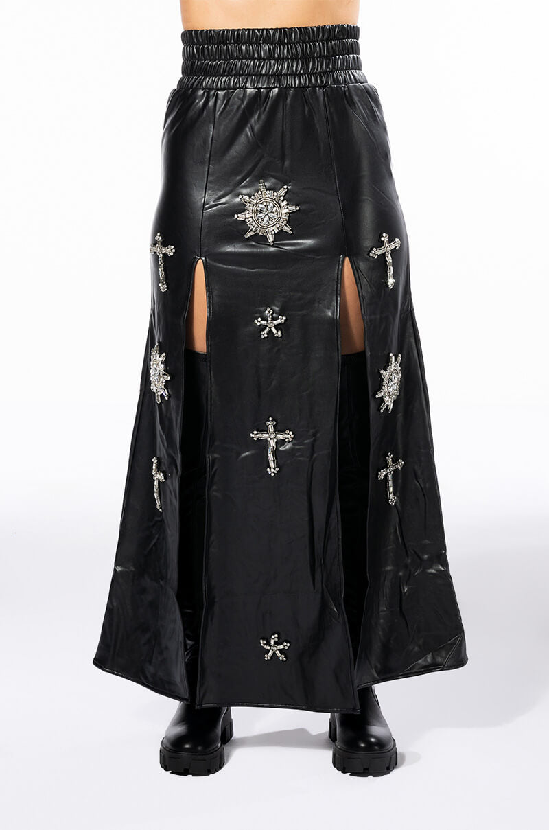 Extra View Crossing My Path Maxi Faux Leather Skirt 12