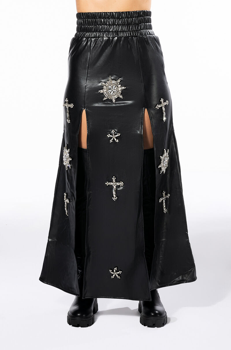 Extra View Crossing My Path Maxi Faux Leather Skirt 11