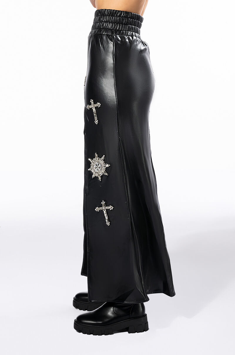 Extra View Crossing My Path Maxi Faux Leather Skirt 13