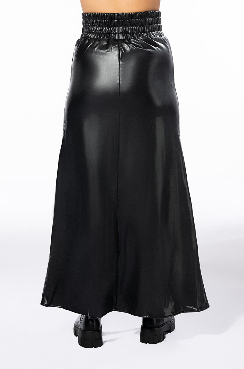 Extra View Crossing My Path Maxi Faux Leather Skirt 15