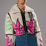 Front View Crushing It Grafiti Cropped Sherpa Jacket