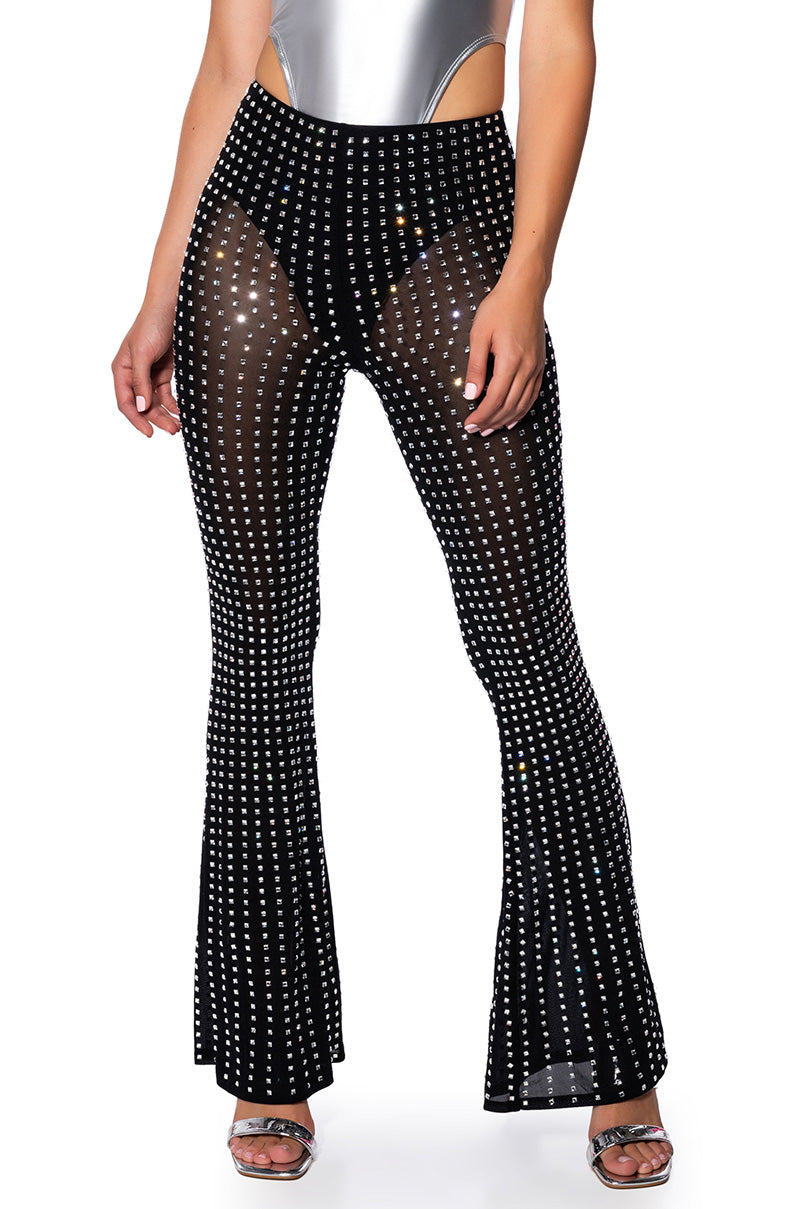 Front View Crystal Clear Rhinestone Flare Pant