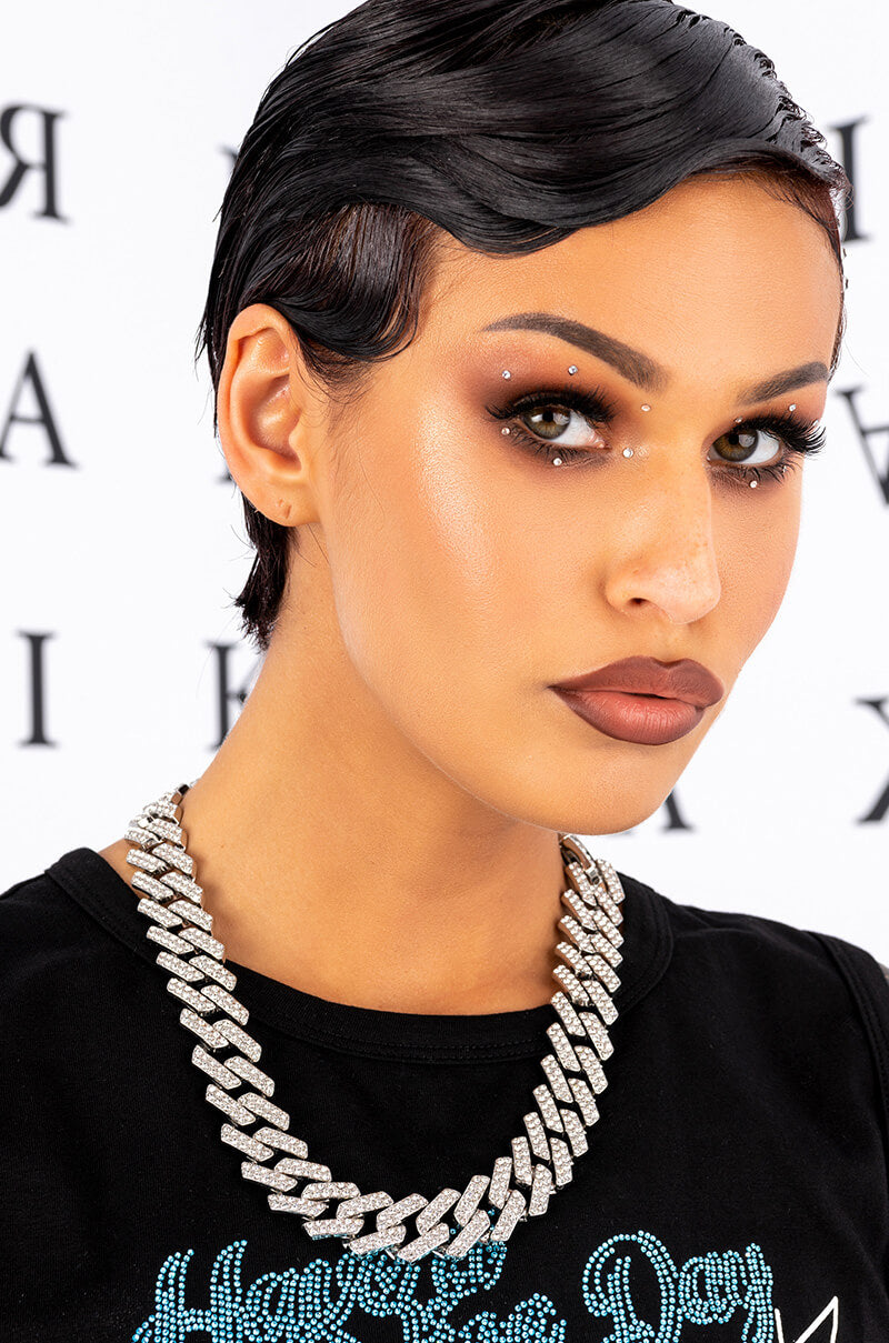 Front View Cuban Link Pave Chain Necklace