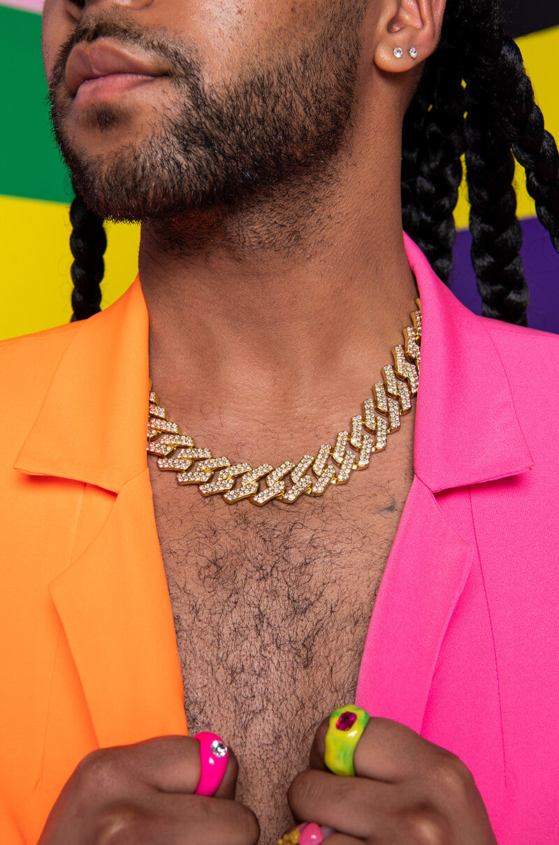 Front View Cuban Straight Edge Chain Necklace