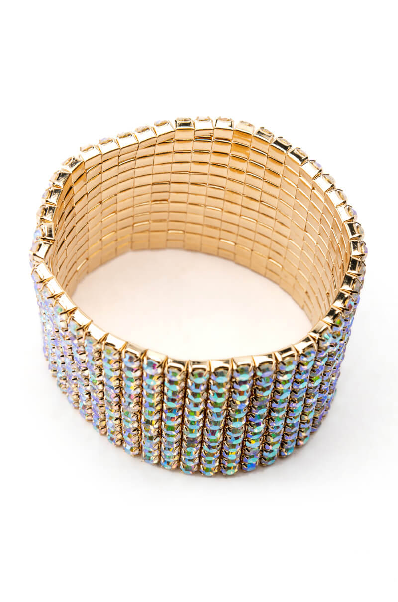 Back View Cuff It Rhinestone Stretch Bracelet In Gold