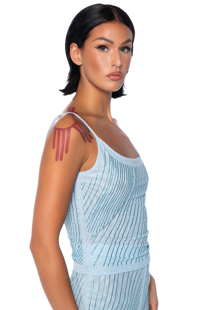 Side View Cuff It Sleeveless Embellished Mesh Tank