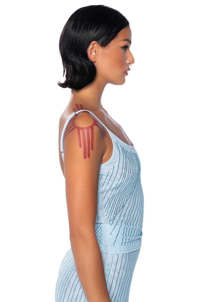 Detail View Cuff It Sleeveless Embellished Mesh Tank