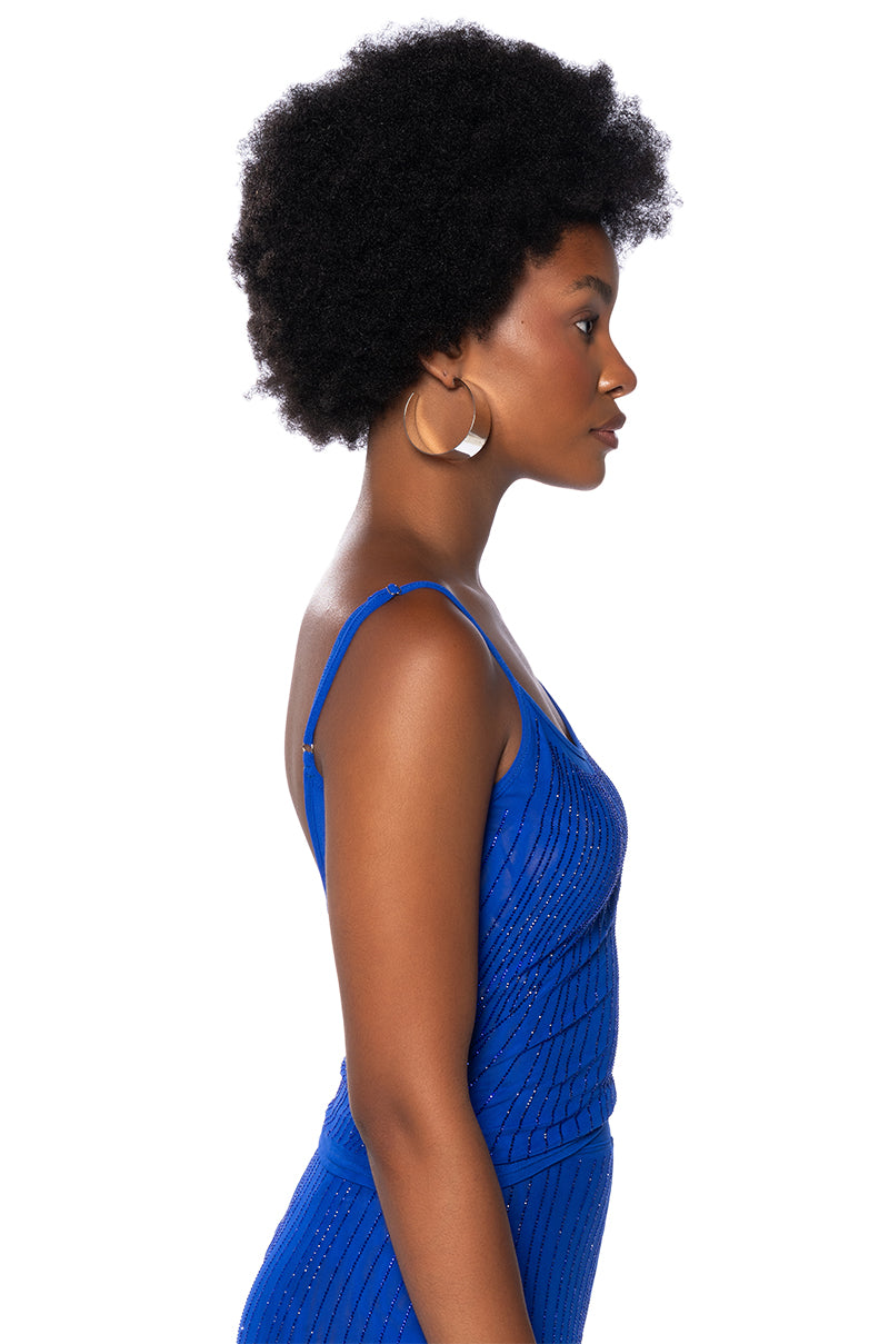 Back View Cuff It Sleeveless Embellished Mesh Tank