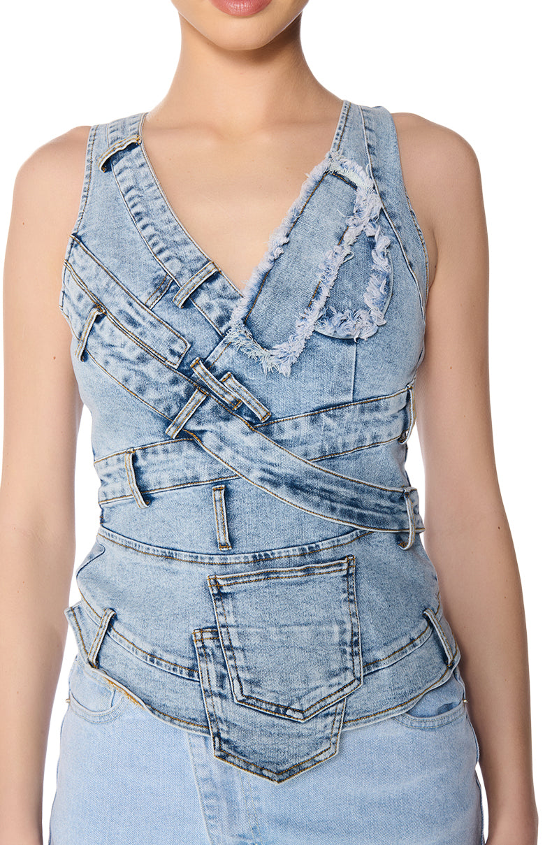 Full View Cuffin It Denim Sleeveless Top 9
