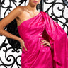 Front View Curtain Call One Shoulder Cascading Sleeve Satin Mini Dress