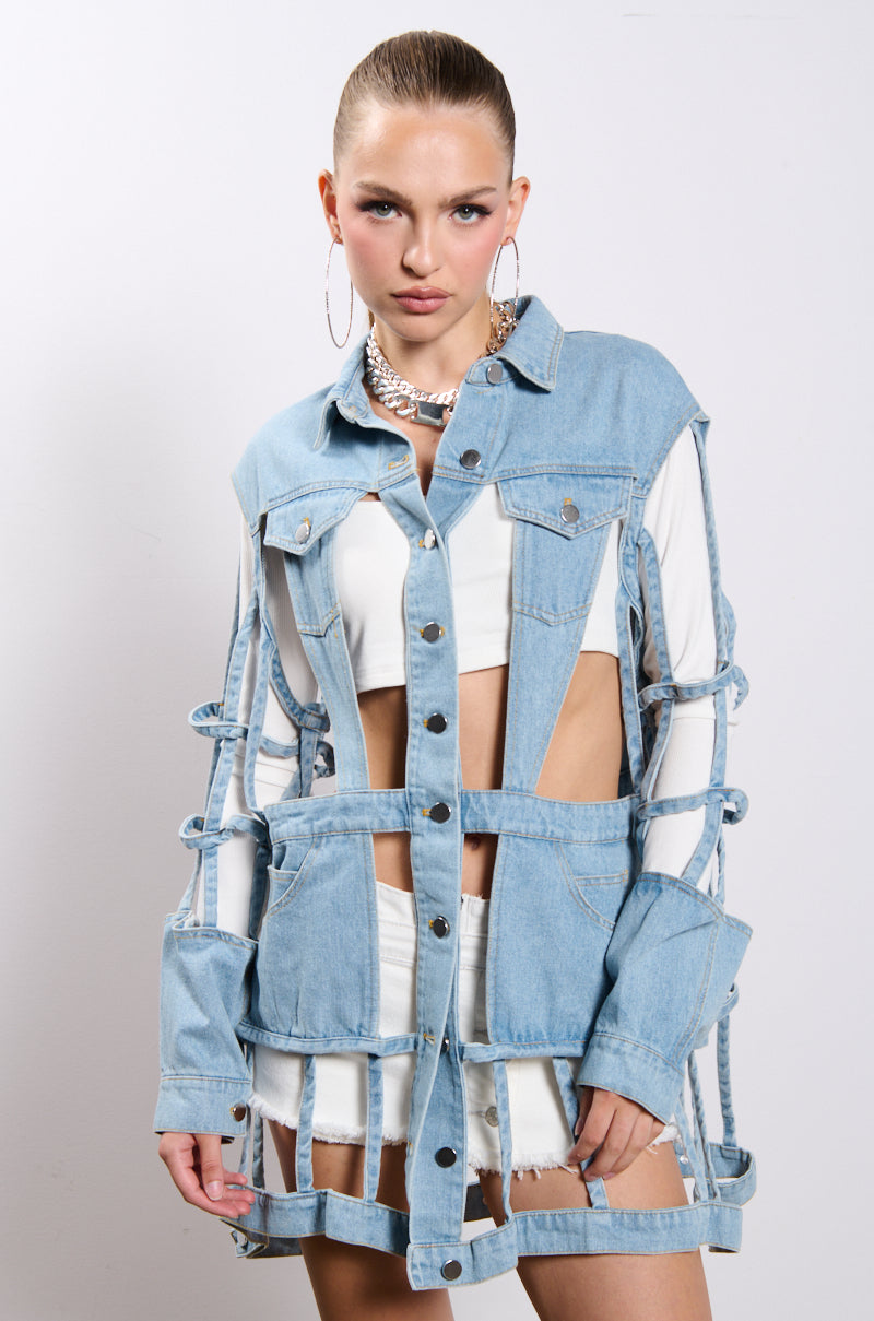 Detail View Cut It Out Denim Jacket
