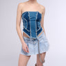 Front View Cut Me Off Strapless Denim Top