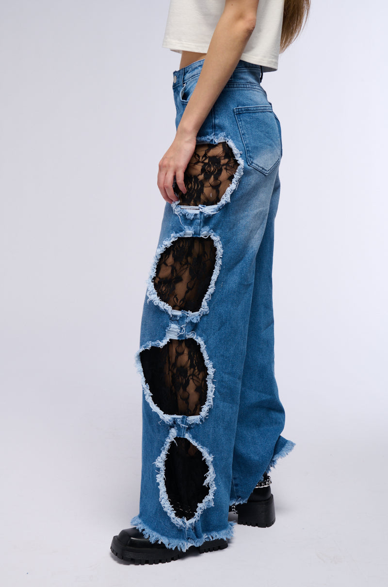 Side View Cut Out Detail Wide Leg Jean
