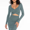 Front View Cut Out For It Long Sleeve Side Cut Out Bodycon Midi Dress