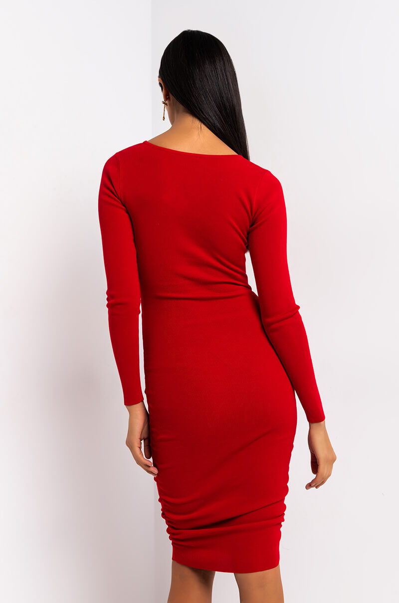 CUT OUT FOR IT LONG SLEEVE SIDE CUT OUT BODYCON MIDID DRESS RED AKIRA CUT OUT FOR IT LONG SLEEVE SIDE CUT OUT BODYCON MIDID DRESS RED AKIRA