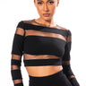 Front View Cut To The Chase Mesh Panel Long Sleeve Crew Neck Top