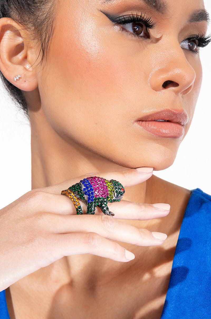 Front View Cute Lil Gecko Statement Ring