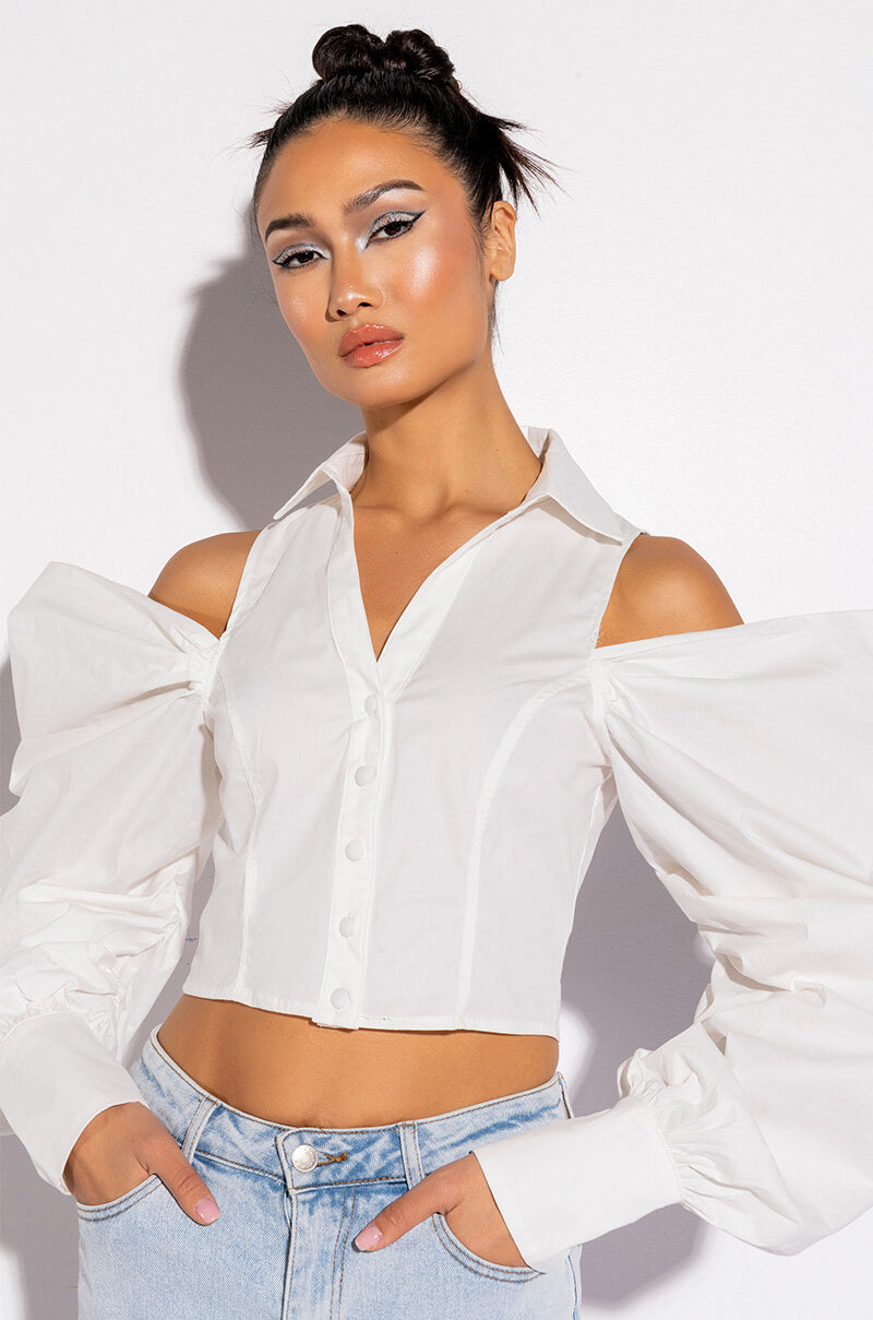 Front View Cutie Cold Shoulder Fashion Sleeves Blouse