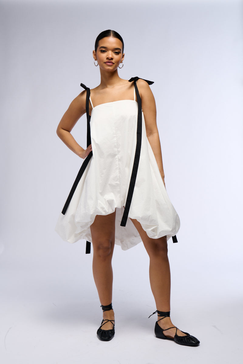 Detail View Cutie Girl Poplin Mini Dress With Bow Details