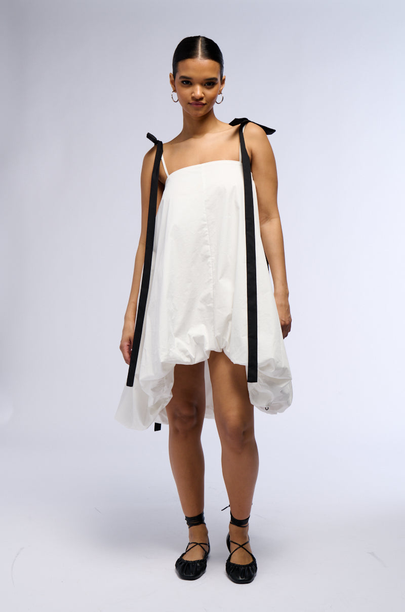 Full View Cutie Girl Poplin Mini Dress With Bow Details