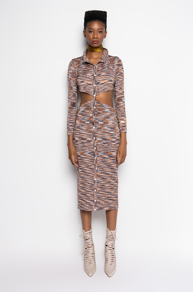 Back View Cutie Mix Fabric Sweater Midi Dress