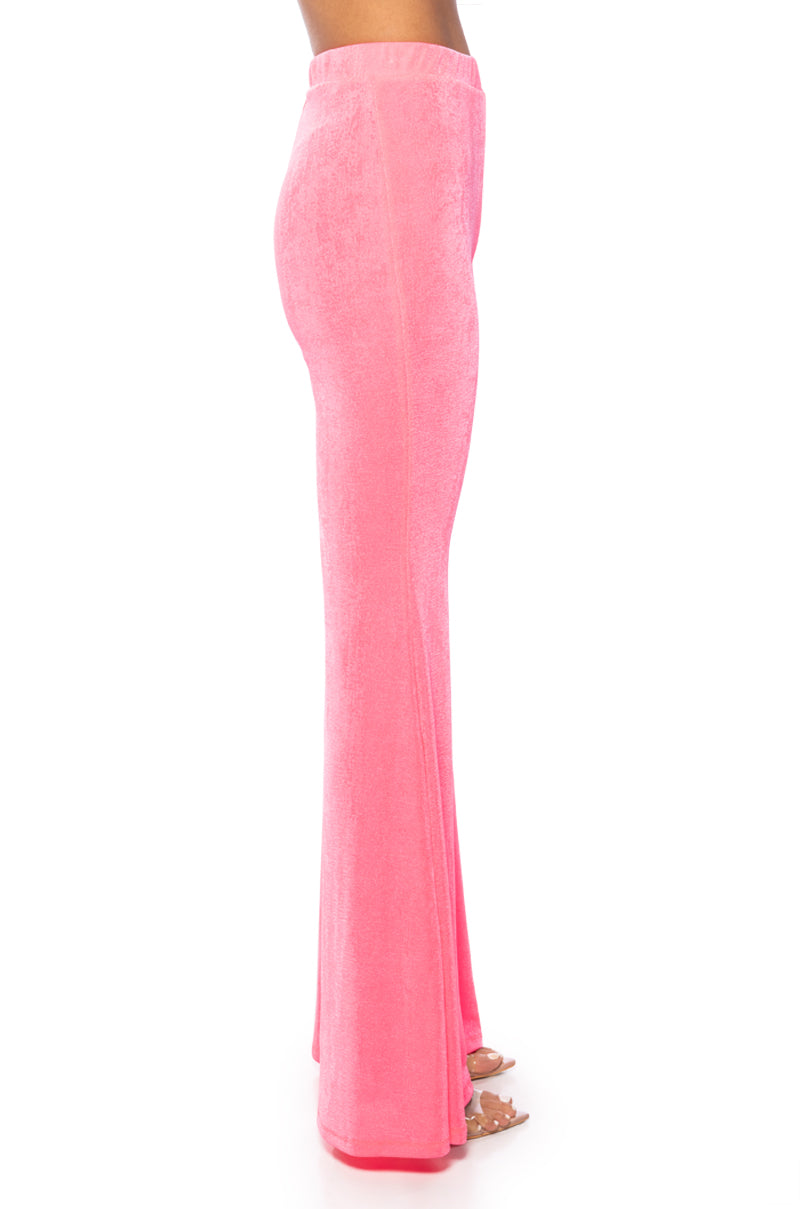 Detail View Cynthia Slinky Flared High Waist Pant In Pink