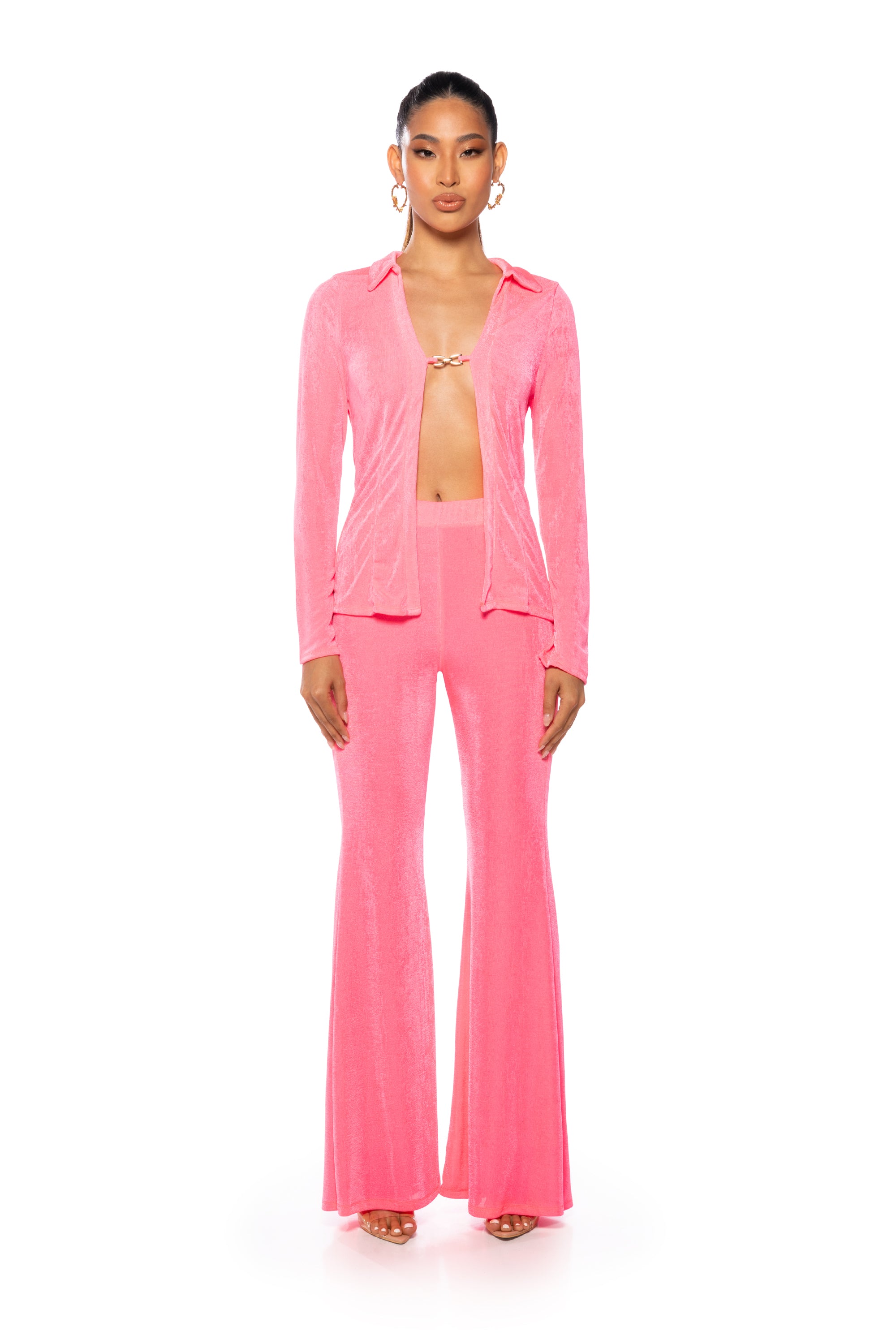 Extra View Cynthia Slinky Flared High Waist Pant In Pink