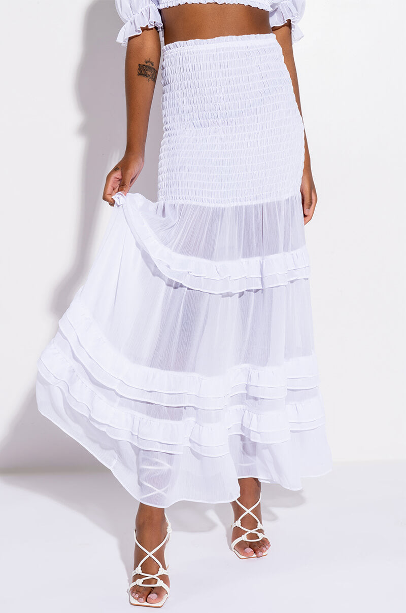 Front View Daffodil Dream Smocked Maxi Skirt