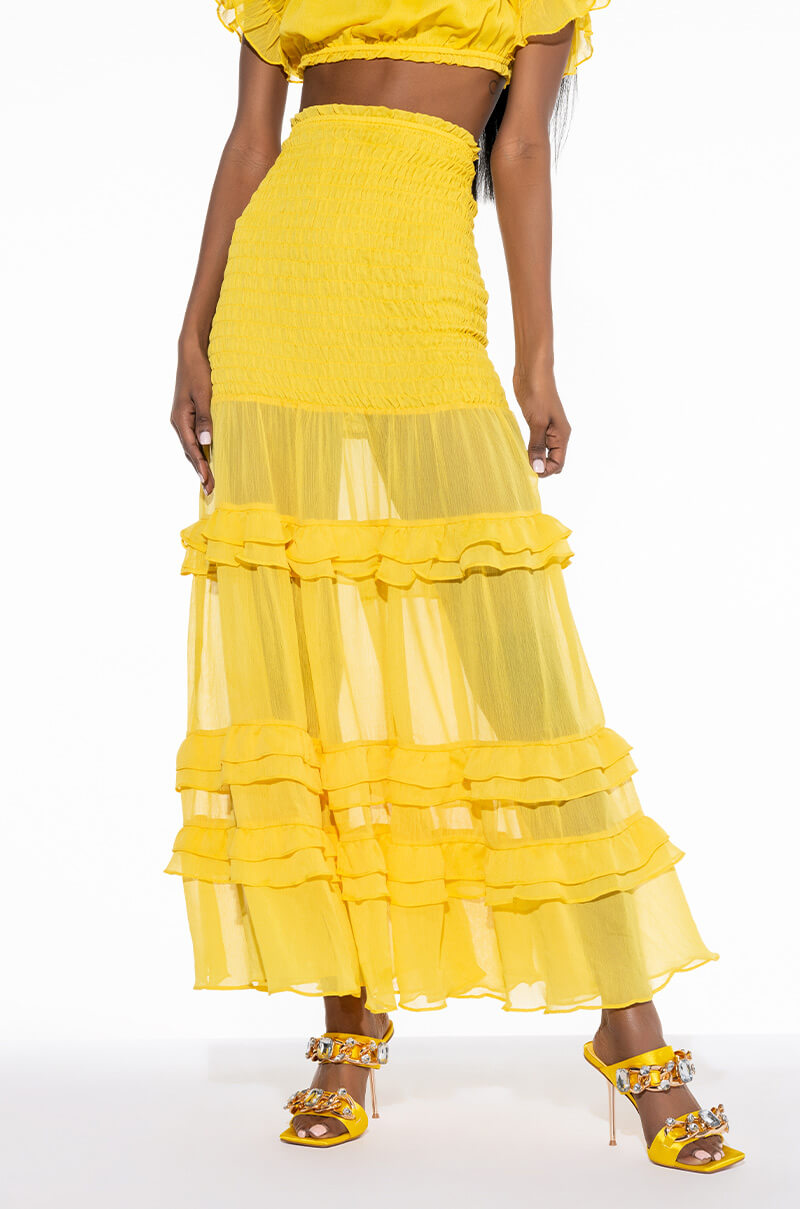 Front View Daffodil Dream Smocked Maxi Skirt