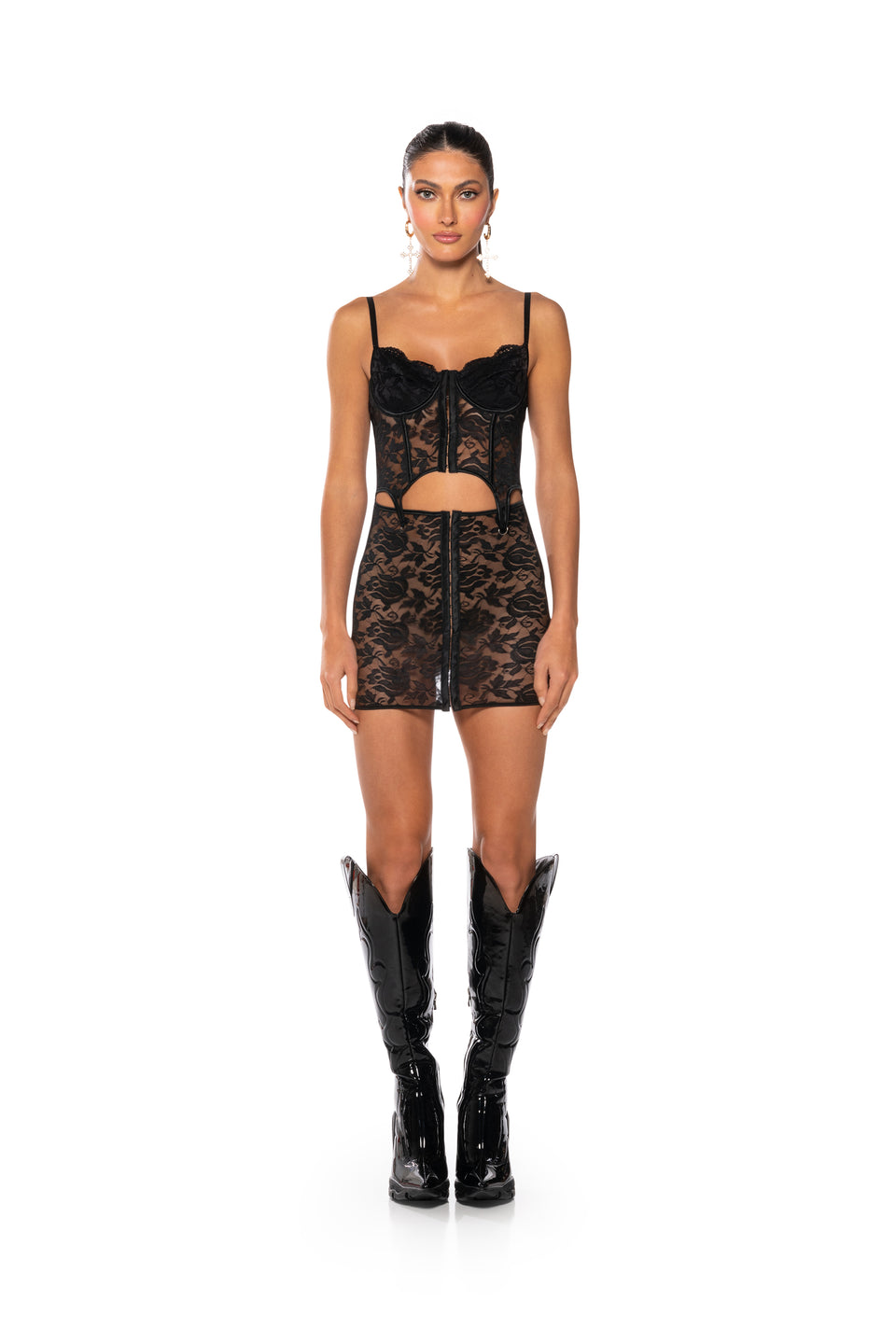 DAHLIA CORSET LINGERIE MINI DRESS IN BLACK