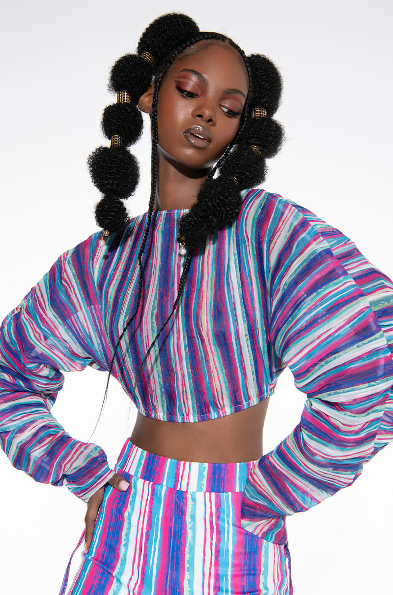 Front View Dahlia Pleated Long Sleeve Cropped Blouse