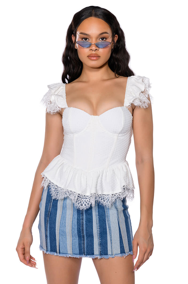 Front View Dainty Ruffles Peplum Corset Top