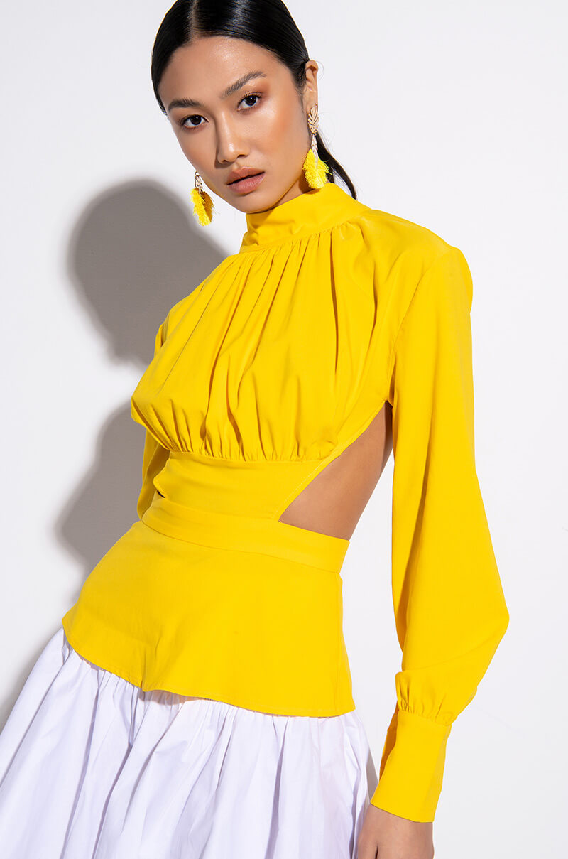 Front View Daisy Open Back Long Sleeve Blouse